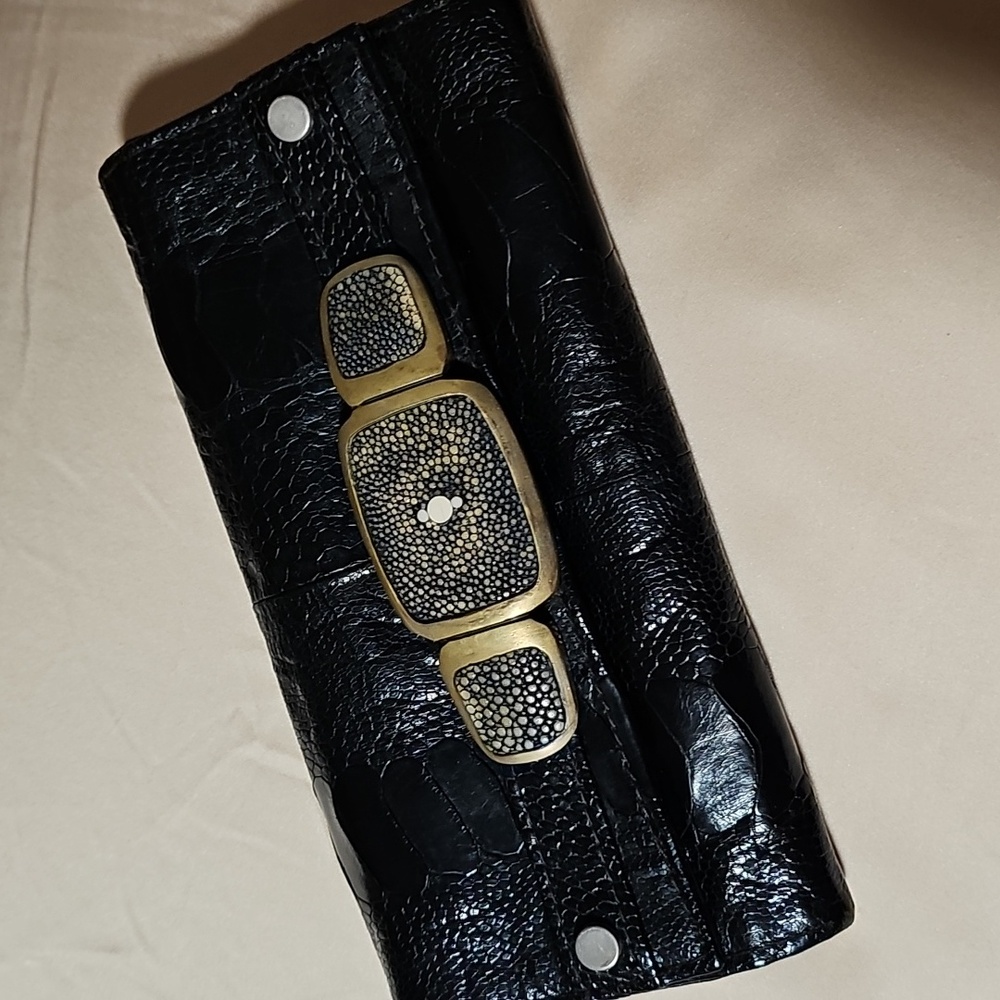 Rare R&Y Augousti Snakeskin Clutch Black